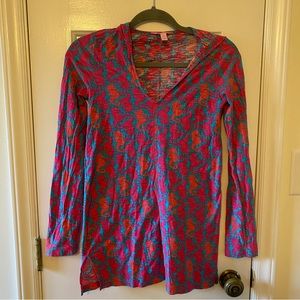 Lilly Pulitzer Blue Pink Seahorse Print Hoodie Long Sleeve shirt XS
